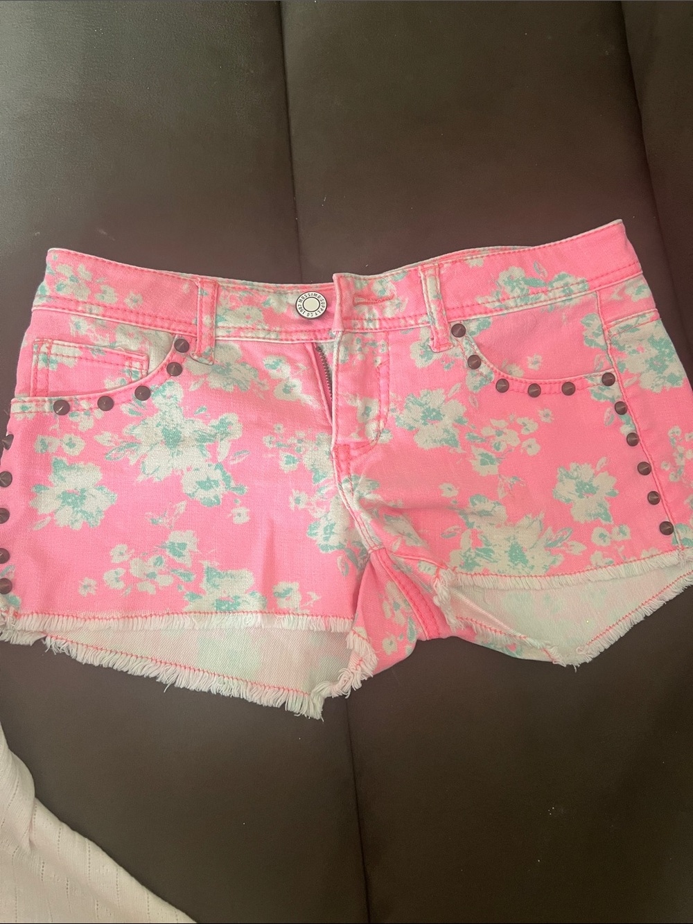 Mossimo Supply Co. Pink Floral Denim Cutoff Shorts